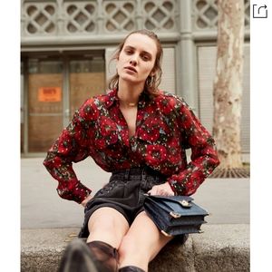 Poppy flower print silk muslin shirt